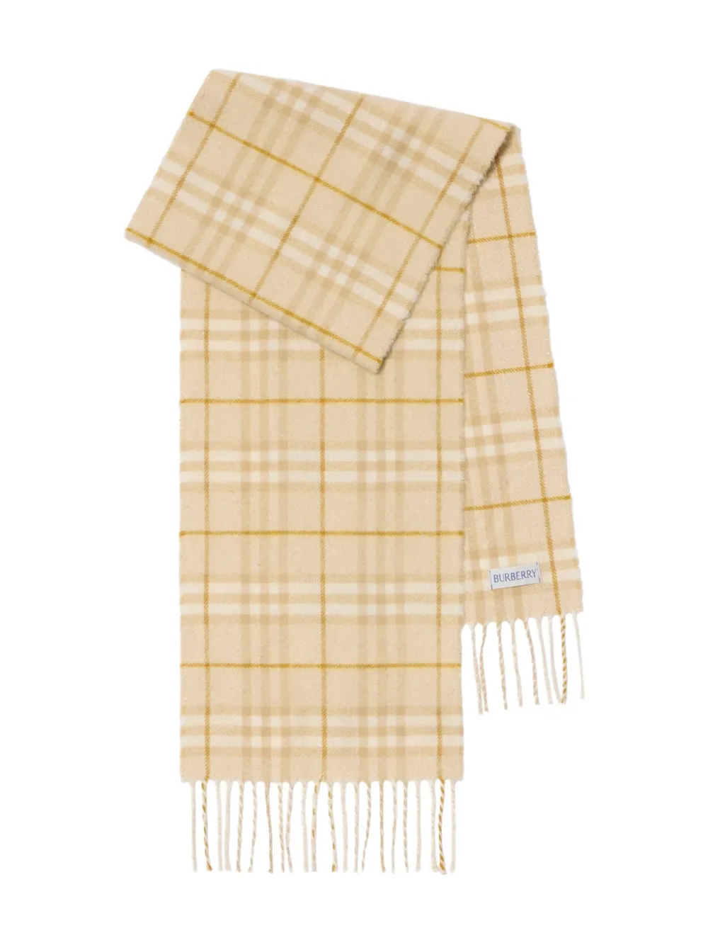 Burberry Check Fringed Scarf In Neutral