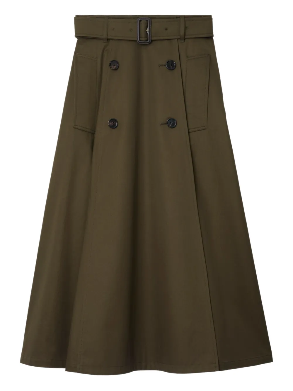 Burberry Buckle-belt Gabardine Midi Skirt In Green