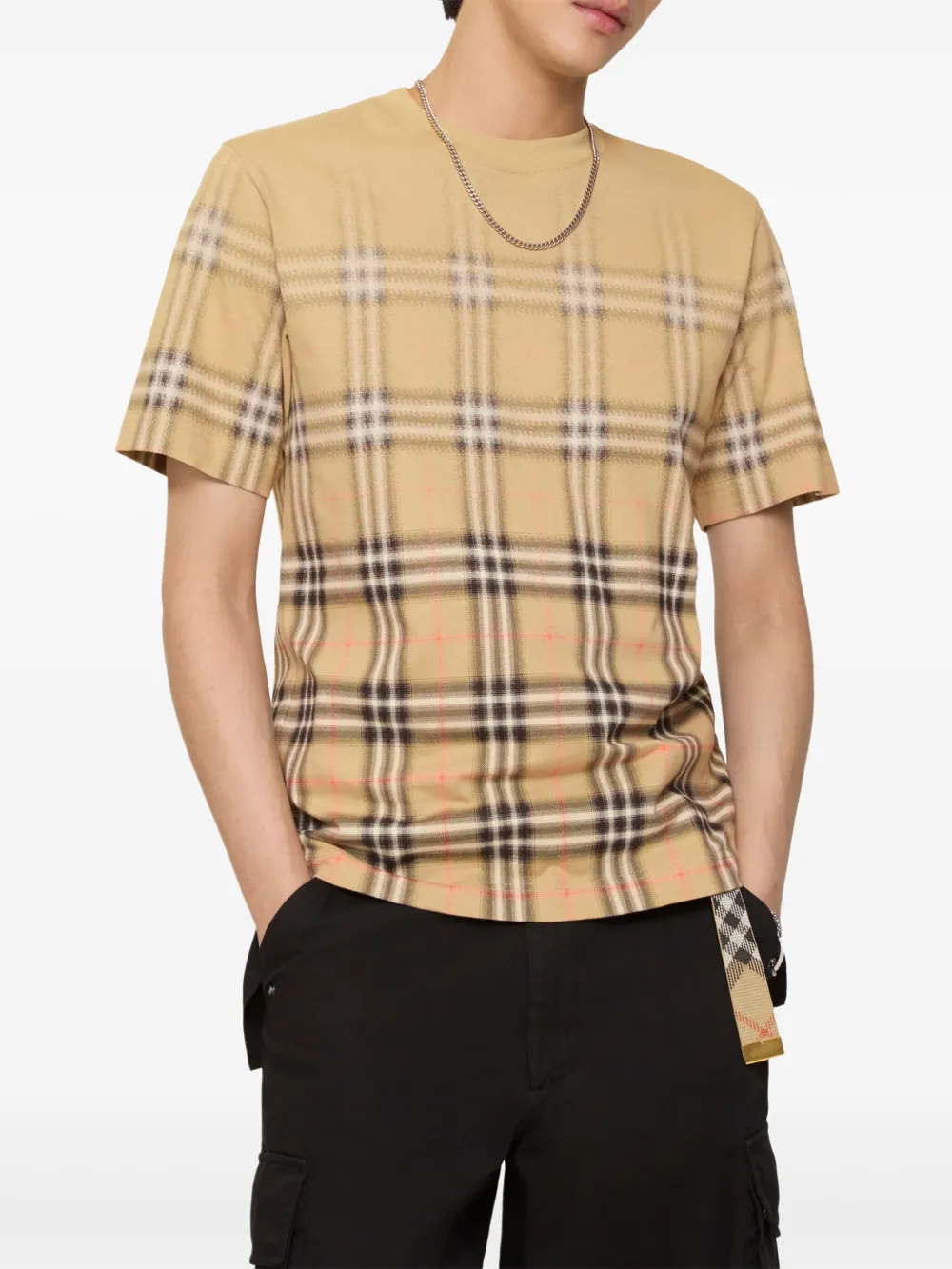 Burberry Geruit katoenen T-shirt met kleurverloop - Beige