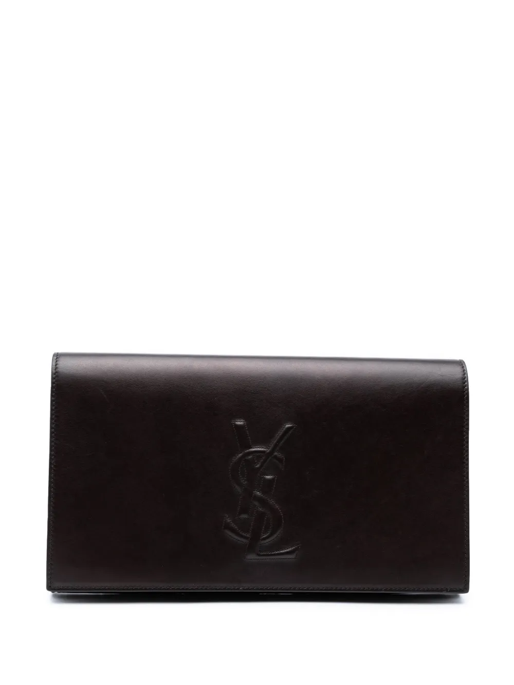 Pre-owned Saint Laurent 2000-2012 Large Calfskin Monogram Belle De Jour Clutch Bag In Brown