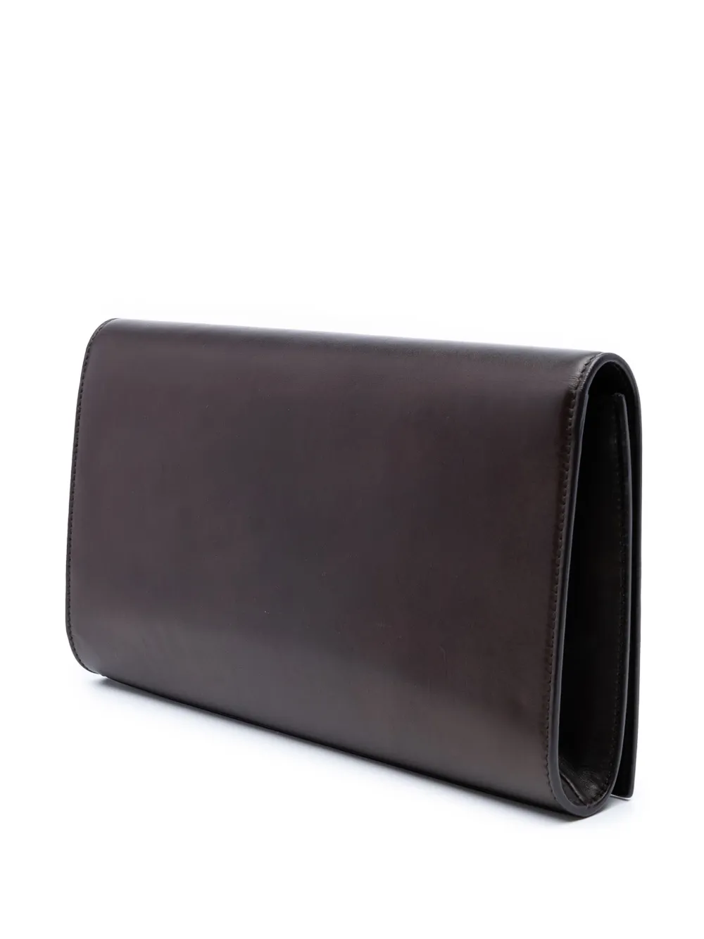 Pre-owned Saint Laurent 2000-2012 Large Calfskin Monogram Belle De Jour Clutch Bag In Brown