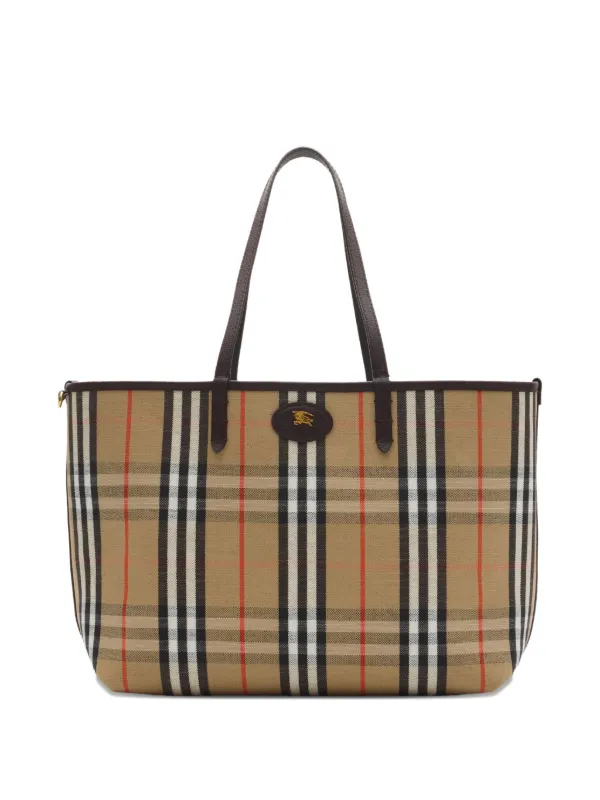 Burberry Medium Bloomsbury Reversible Checked Tote Bag | Brown