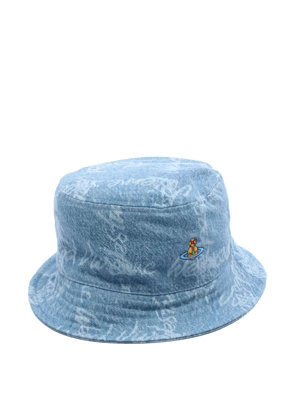 Pre-owned Vivienne Westwood 2020s Embroidery-logo Denim Bucket Hat In Blue