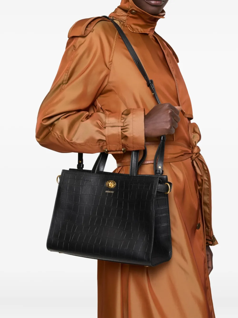 Burberry Cotswolds mini-shopper met krokodillen-reliëf - Zwart