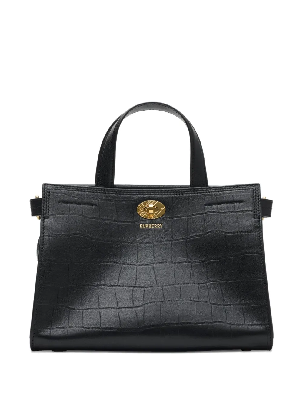 Burberry Cotswolds Crocodile-effect Mini Tote Bag In Black