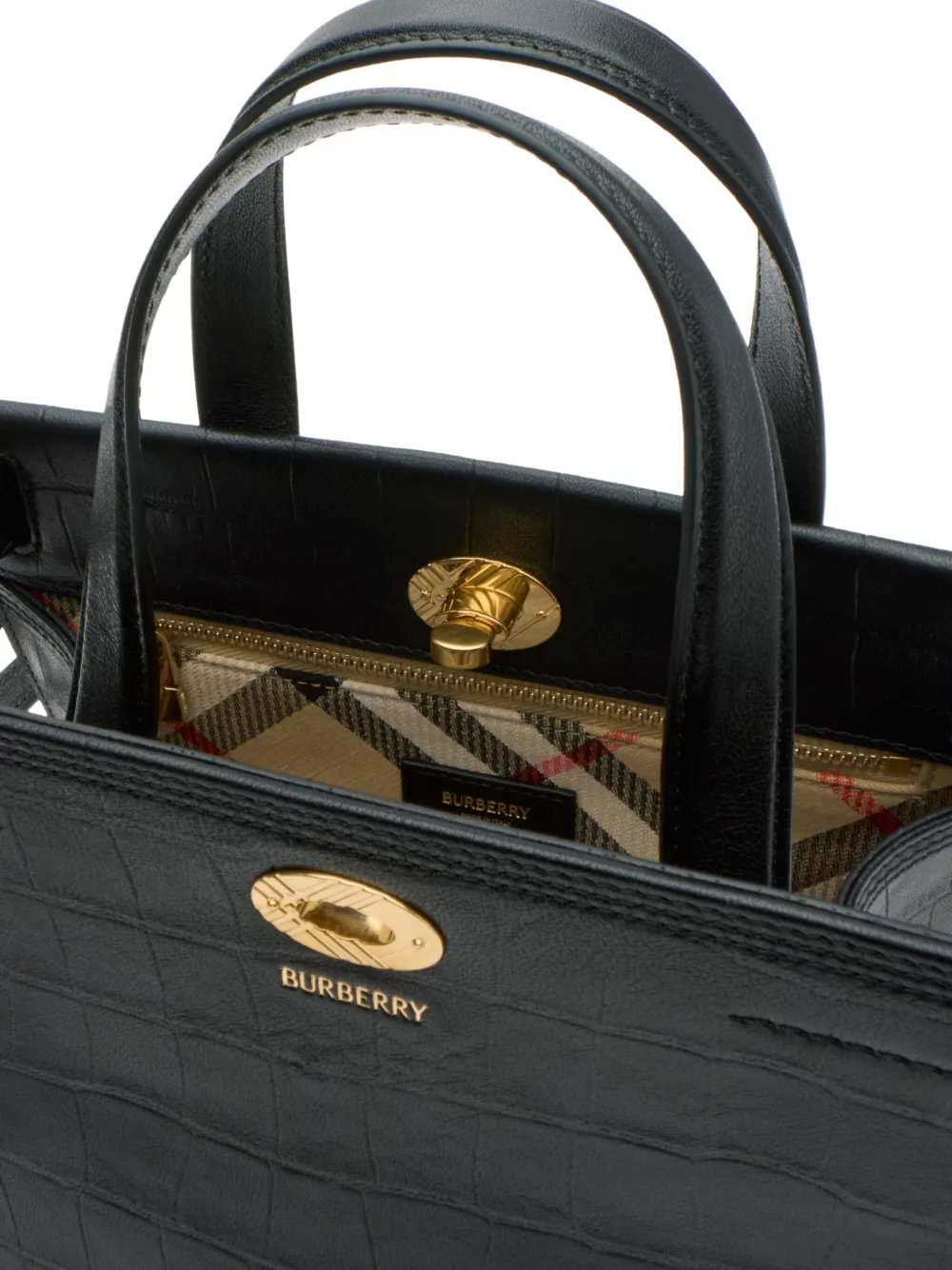 Burberry Cotswolds Crocodile-effect Mini Tote Bag In Black