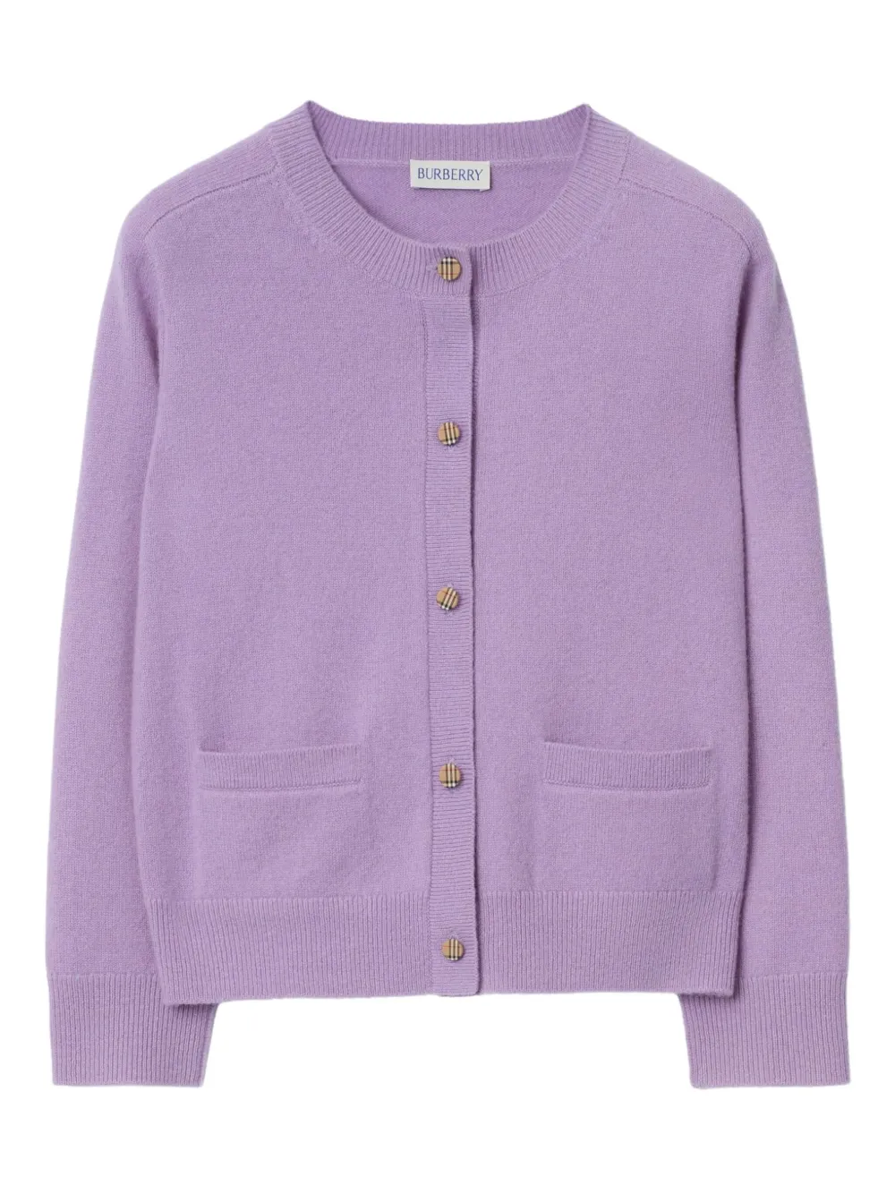 Burberry Kids check-patches buttoned cardigan - Purple