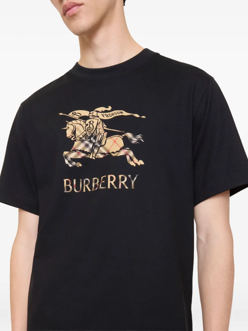Burberry Men Black Crewneck T-shirt With Ekd And Logo Lettering Embroidery On The Front In Cotton Ma In Black