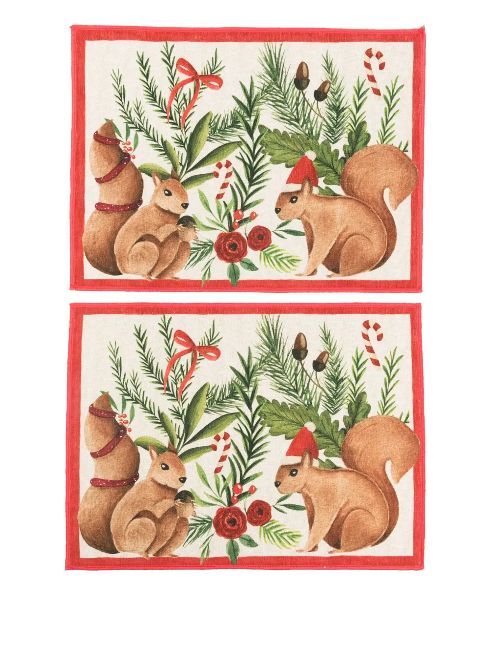TESSITURA TOSCANA TELERIE Nutnook squirrel print border placemat (pack of two) | Red | Image 1