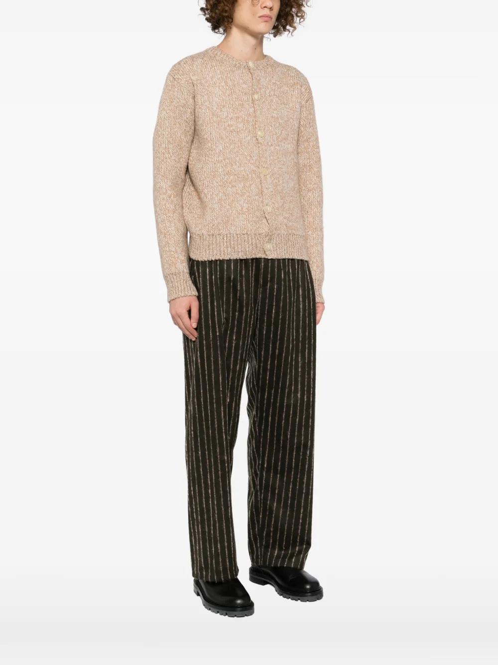 Auralee Gauge Crew-neck Cardigan In Brown