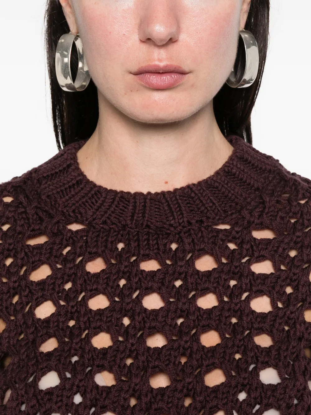 Eleventy Open-knit Crew-neck Sweater In Purple