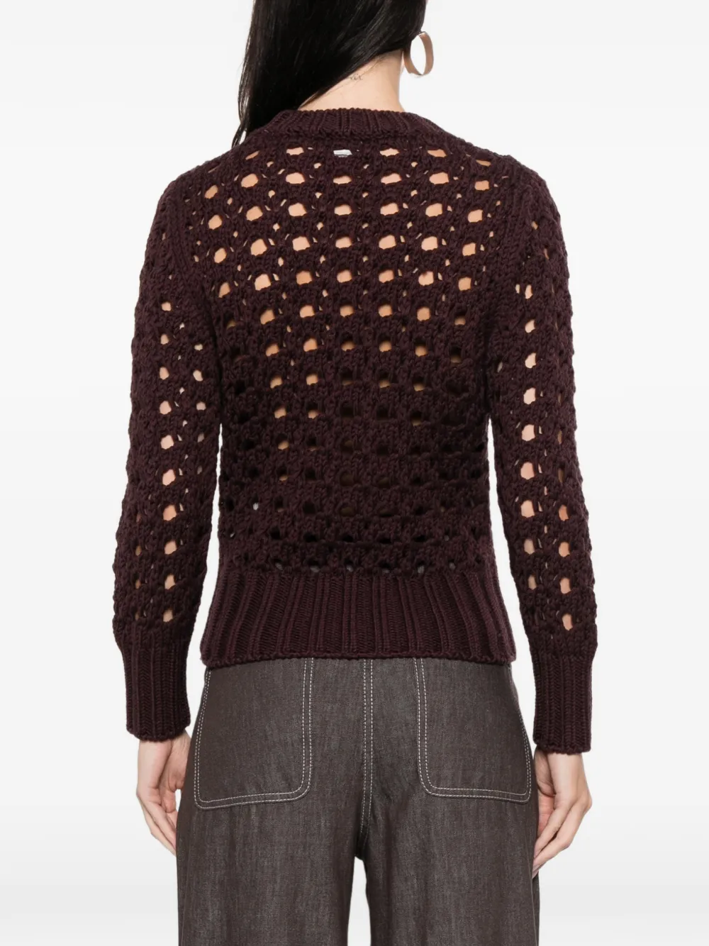 Eleventy Open-knit Crew-neck Sweater In Purple