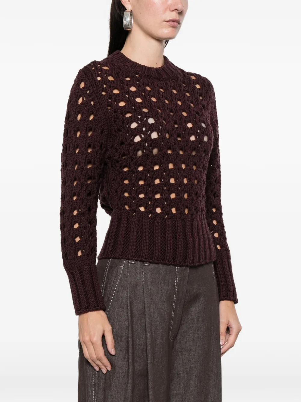 Eleventy Open-knit Crew-neck Sweater In Purple