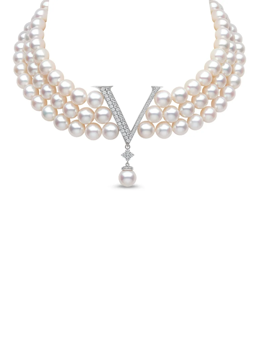 Yoko London 18K rose gold freshwater pearl diamond Y choker - Bianco