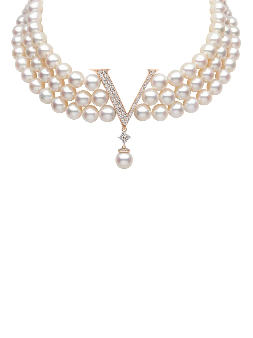 Yoko London 18k Rose Gold Freshwater Pearl Diamond Y Choker
