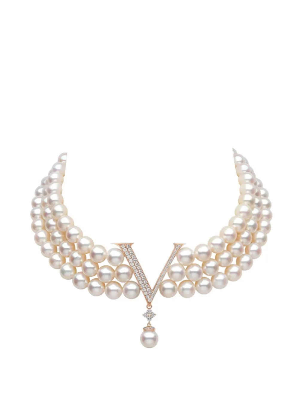 Yoko London 18K rose gold freshwater pearl diamond Y choker - Bianco