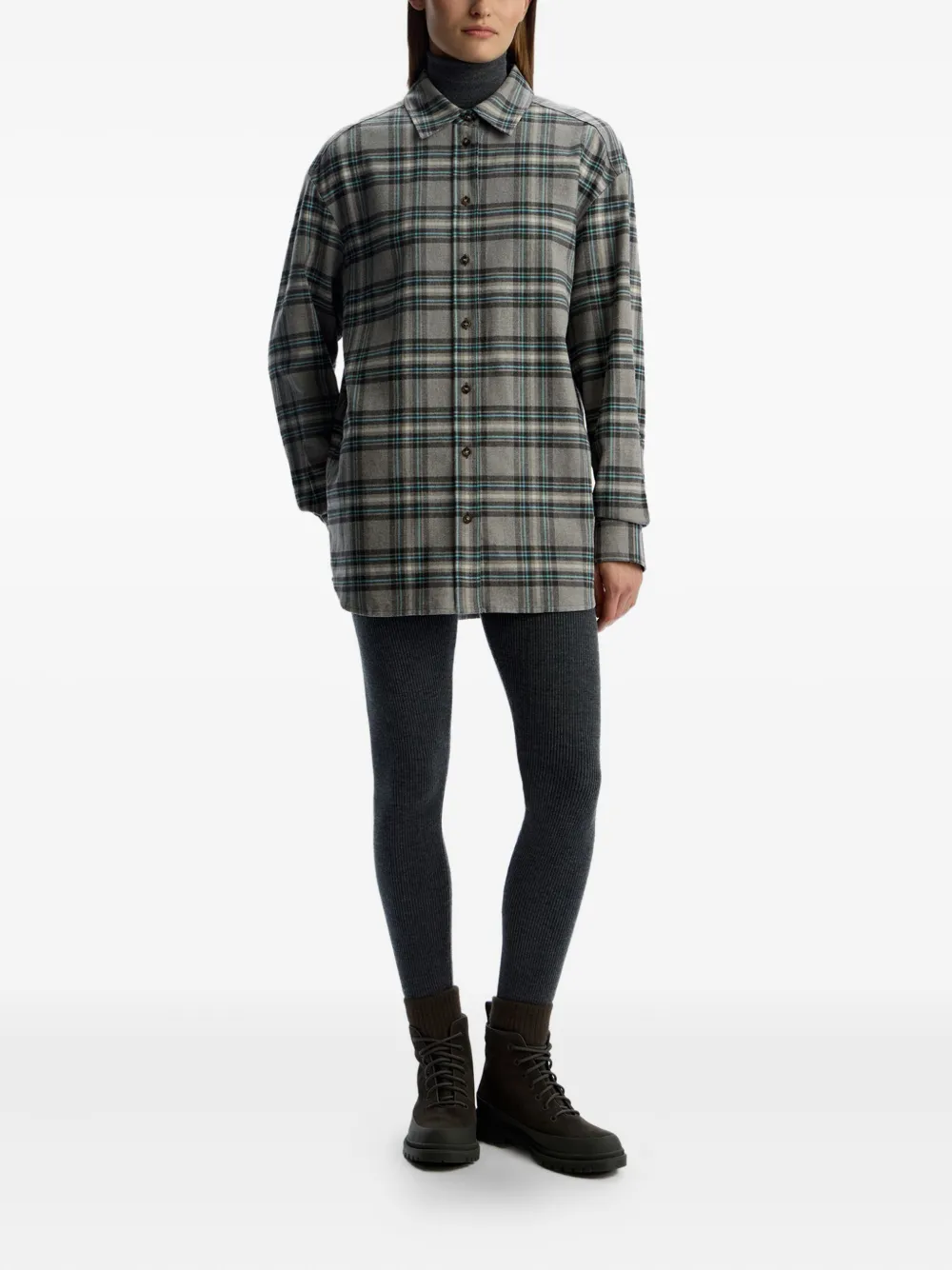 12 STOREEZ Katoenen flanellen blouse - Grijs