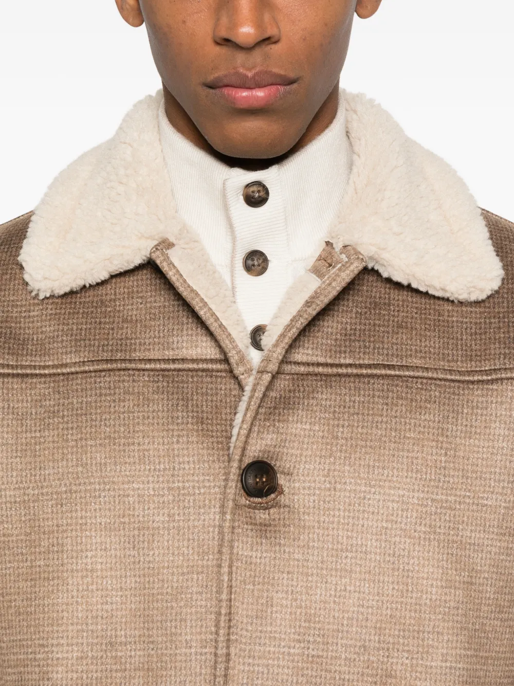 Mc2 Saint Barth Shearling Collar Coat In Brown