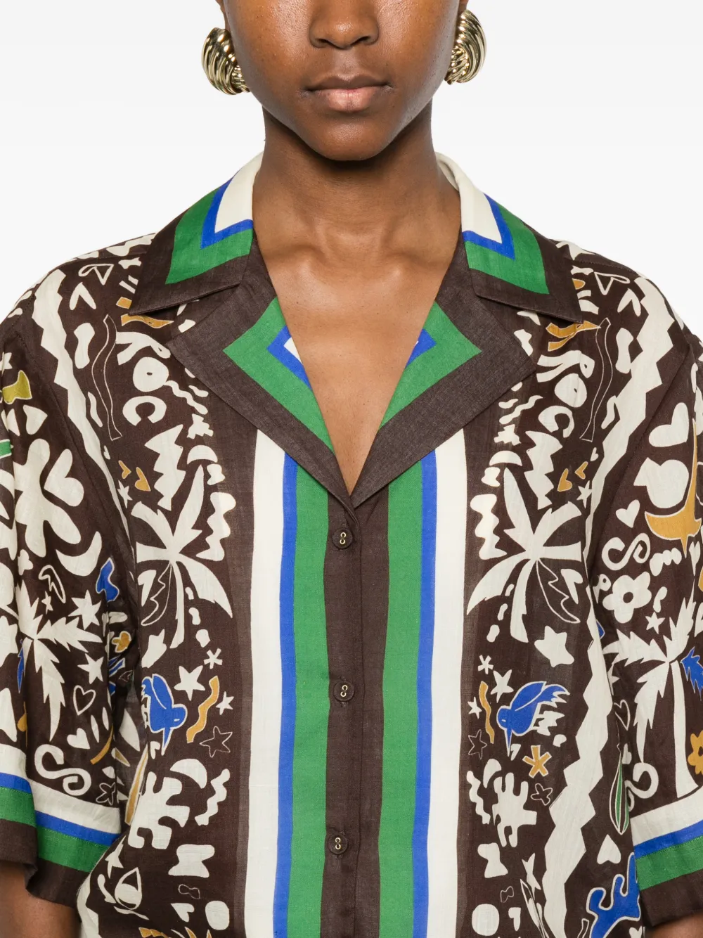 Alemais Maroc Oversized Printed Ramie Shirt In Brown