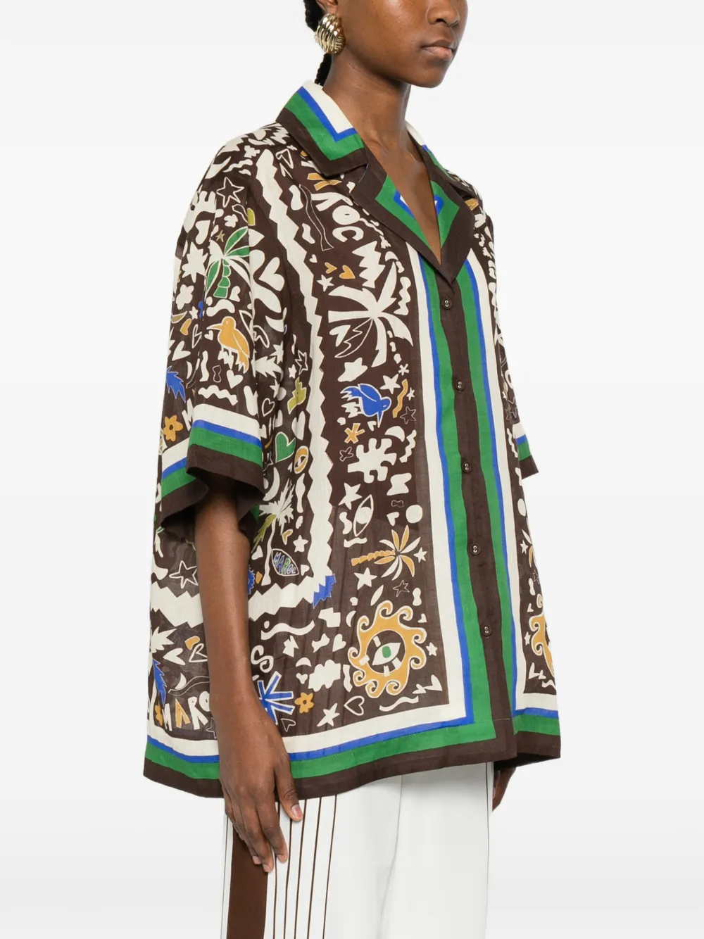 Alemais Maroc Oversized Printed Ramie Shirt In Brown