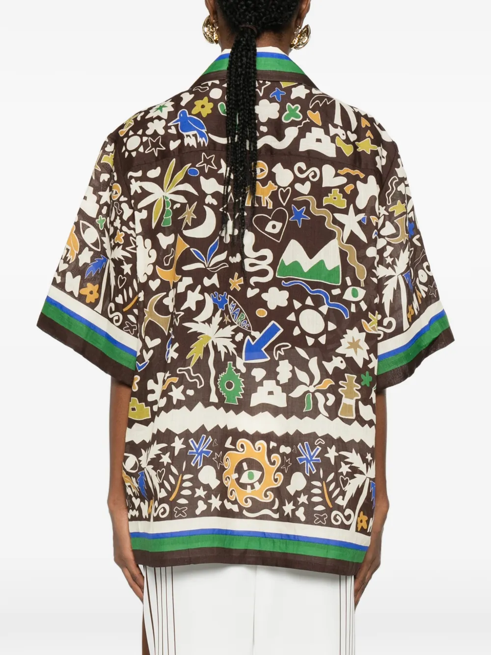 Alemais Maroc Oversized Printed Ramie Shirt In Brown