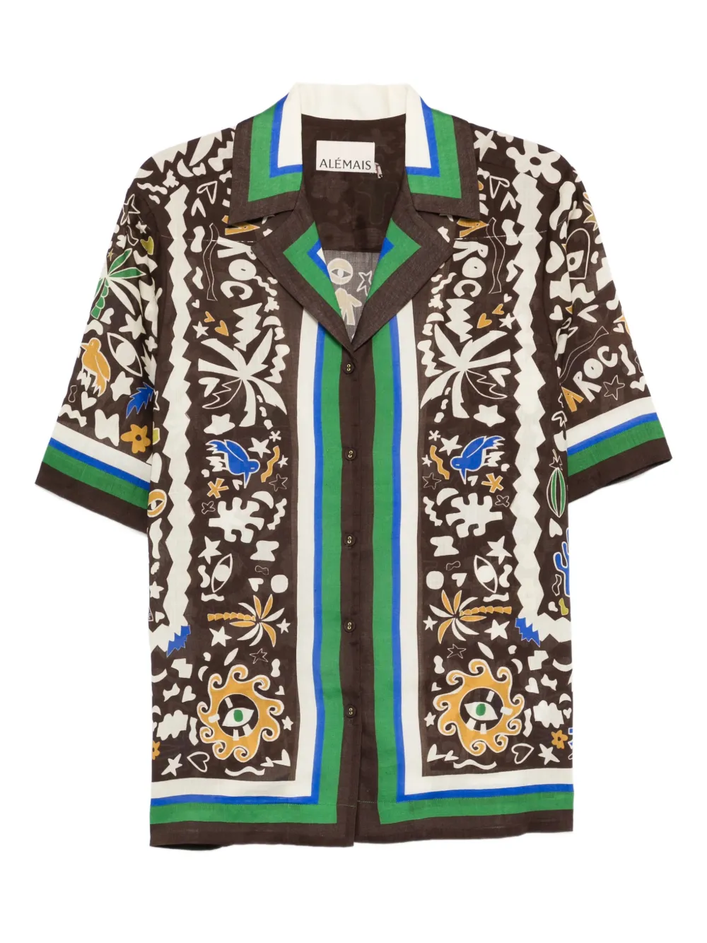 Alemais Maroc Oversized Printed Ramie Shirt In Brown