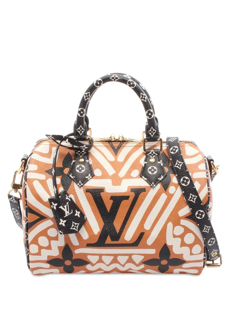 Pre-owned Louis Vuitton 2021-2025 Monogram Giant Crafty Speedy Bandouliere 25 Satchel In Orange