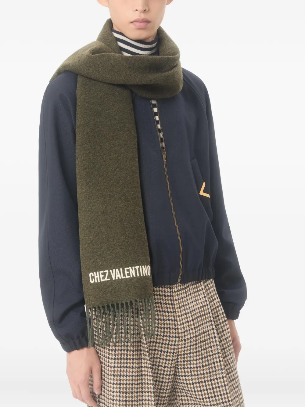 Valentino Garavani Sjaal met franje en Chez-borduurwerk Groen