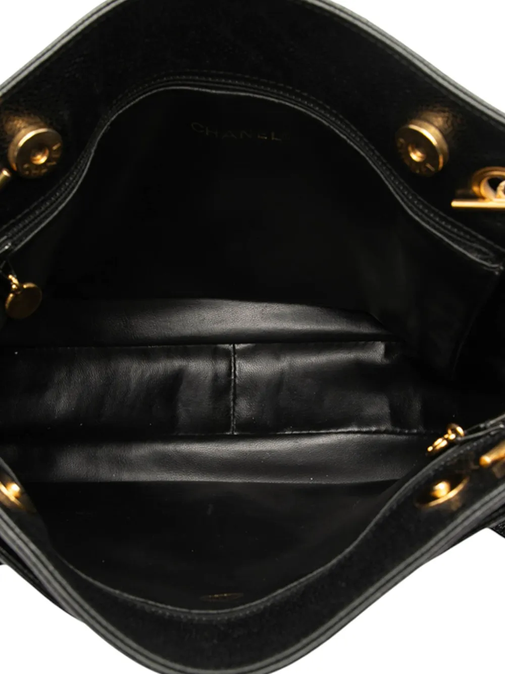 CHANEL Pre-owned 1991-1994 Cc Caviar Chain Tote Bag In Black