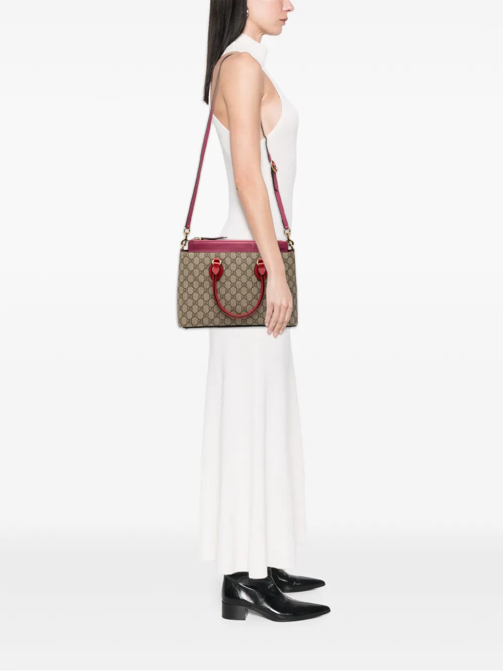 Pre-owned Gucci 2016-2025 Gg Supreme Linea A Satchel In Brown