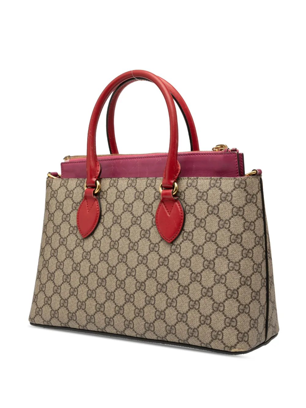 Pre-owned Gucci 2016-2025 Gg Supreme Linea A Satchel In Brown