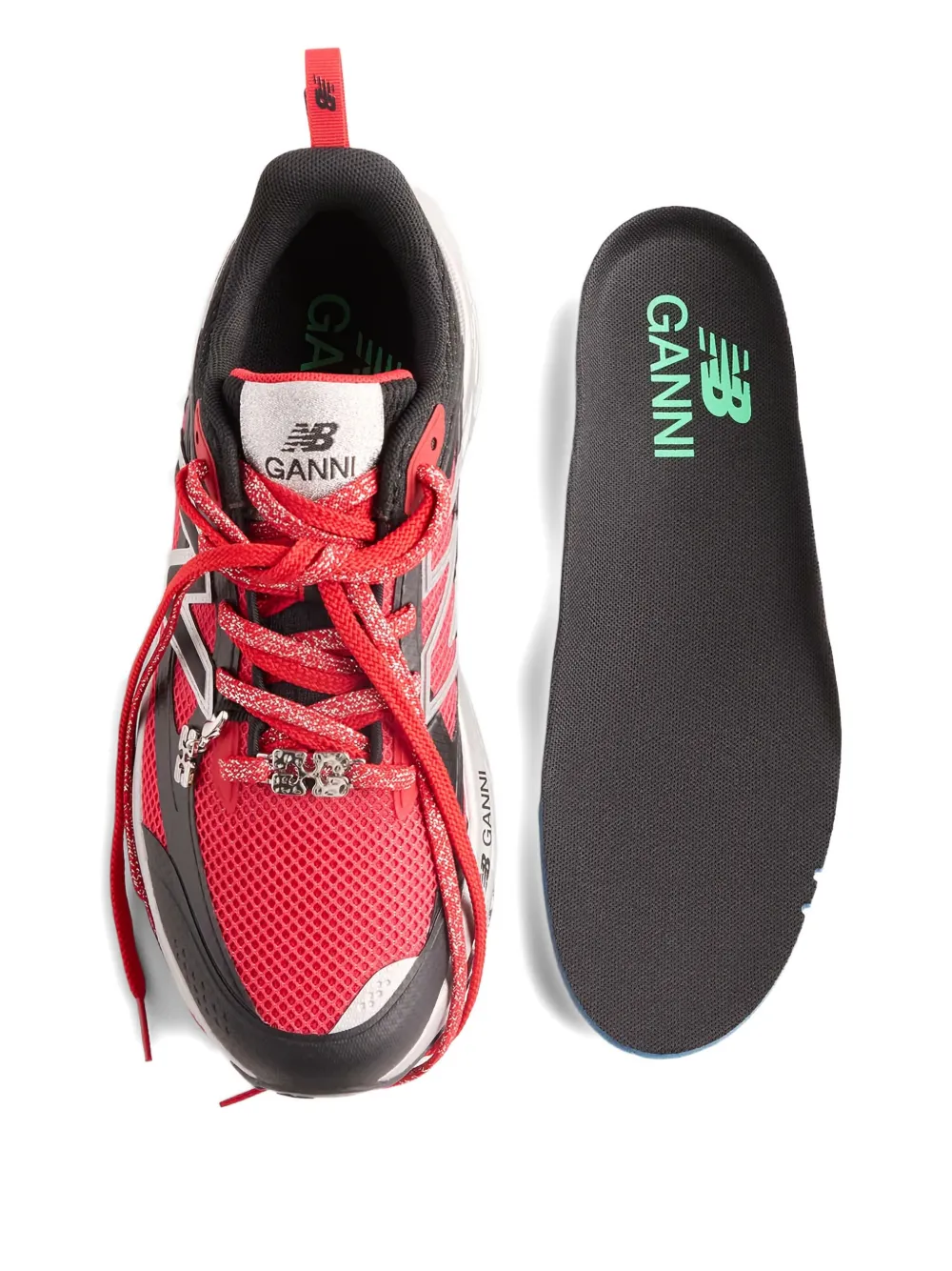 GANNI x New Balance Red FFT logo charm trainers - Rood