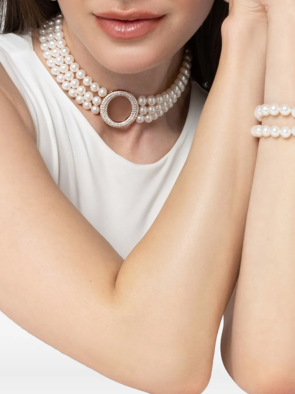 Yoko London 18k Rose Gold Diamond And Pearl Necklace In Silver