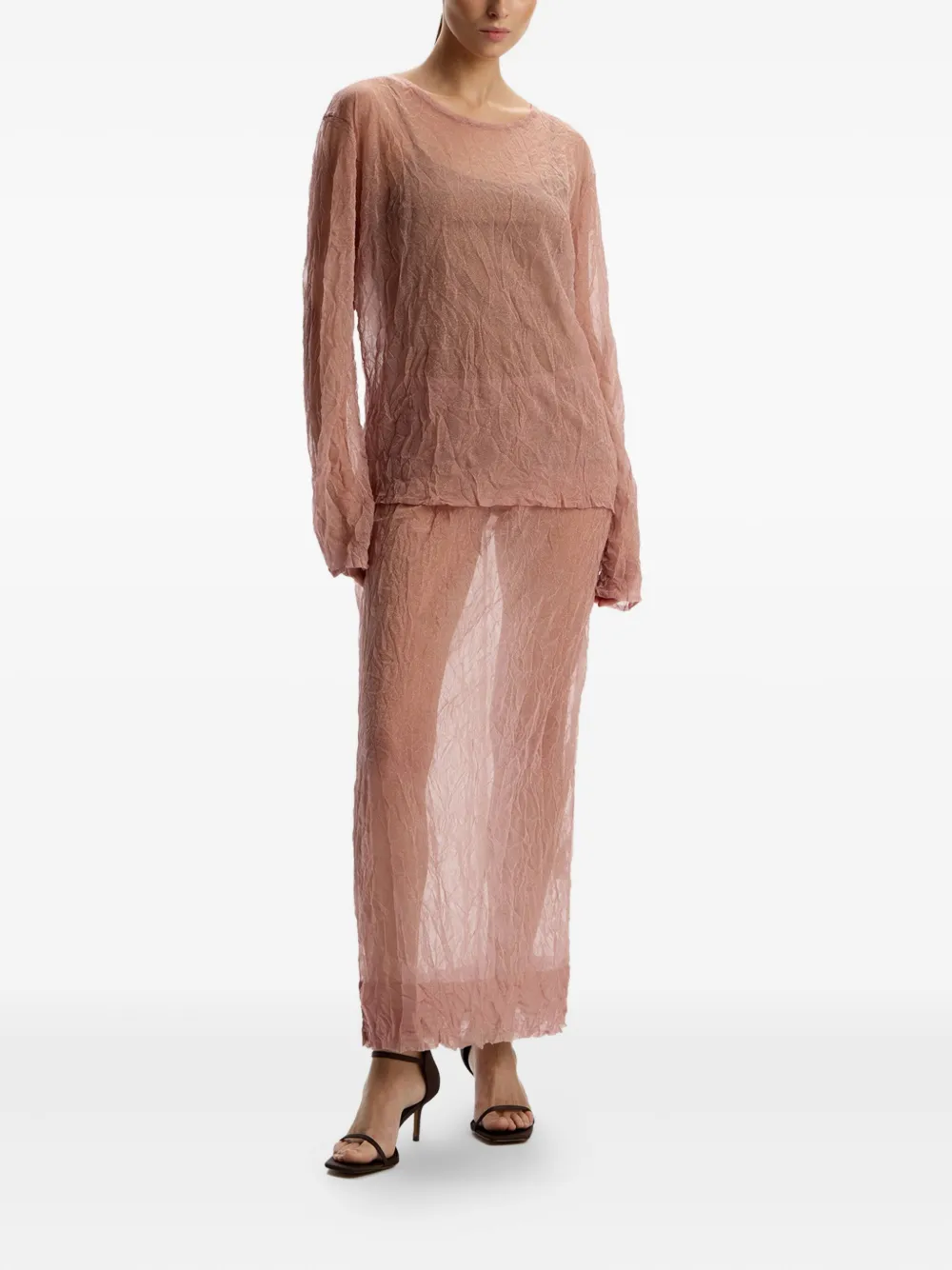 12 Storeez Crinkled Maxi Skirt In Brown