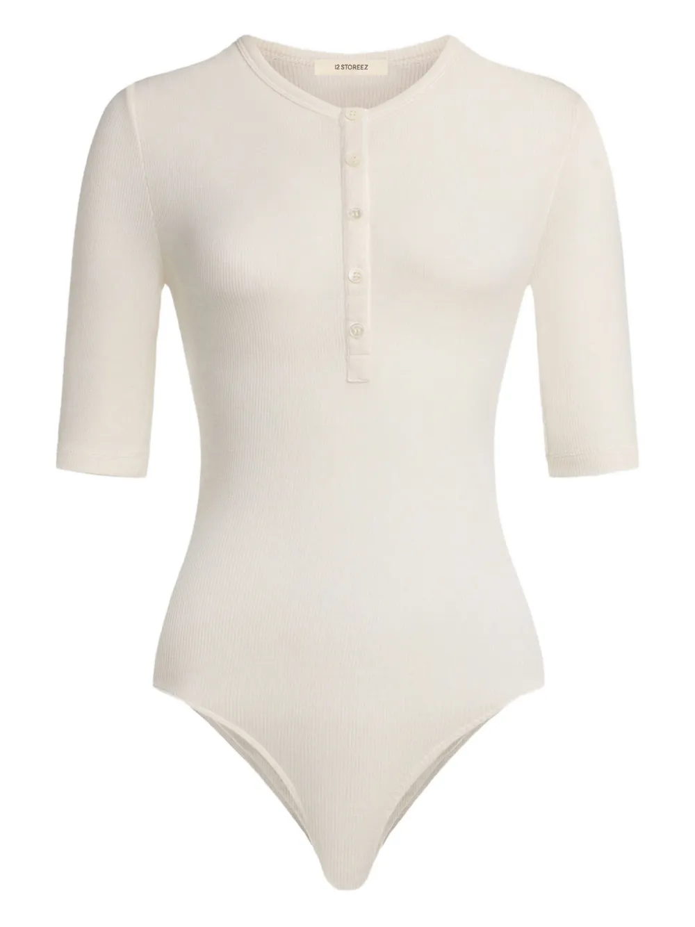 12 Storeez Henley-neck Bodysuit In Neutral