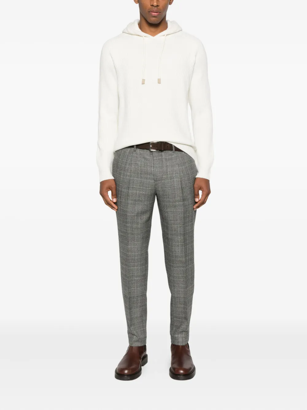 Tagliatore Geribbelde trui met capuchon Wit