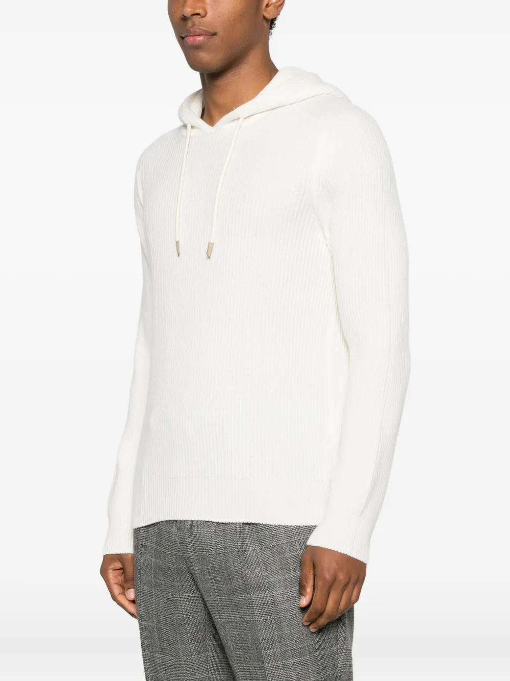 Tagliatore Geribbelde trui met capuchon Wit