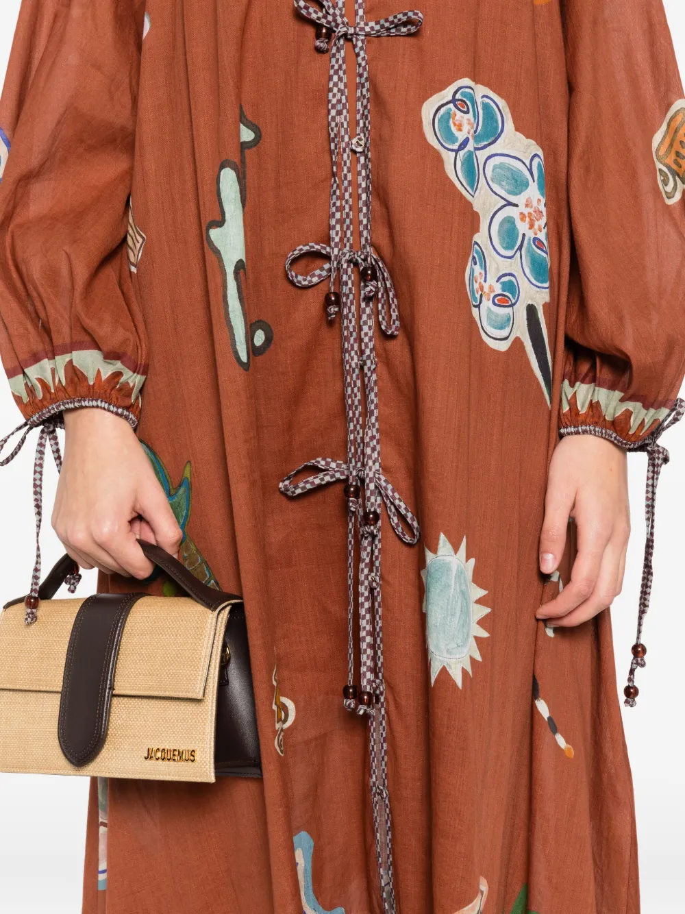 Alemais X Lrnle Tie-fastening Midi Dress In Brown