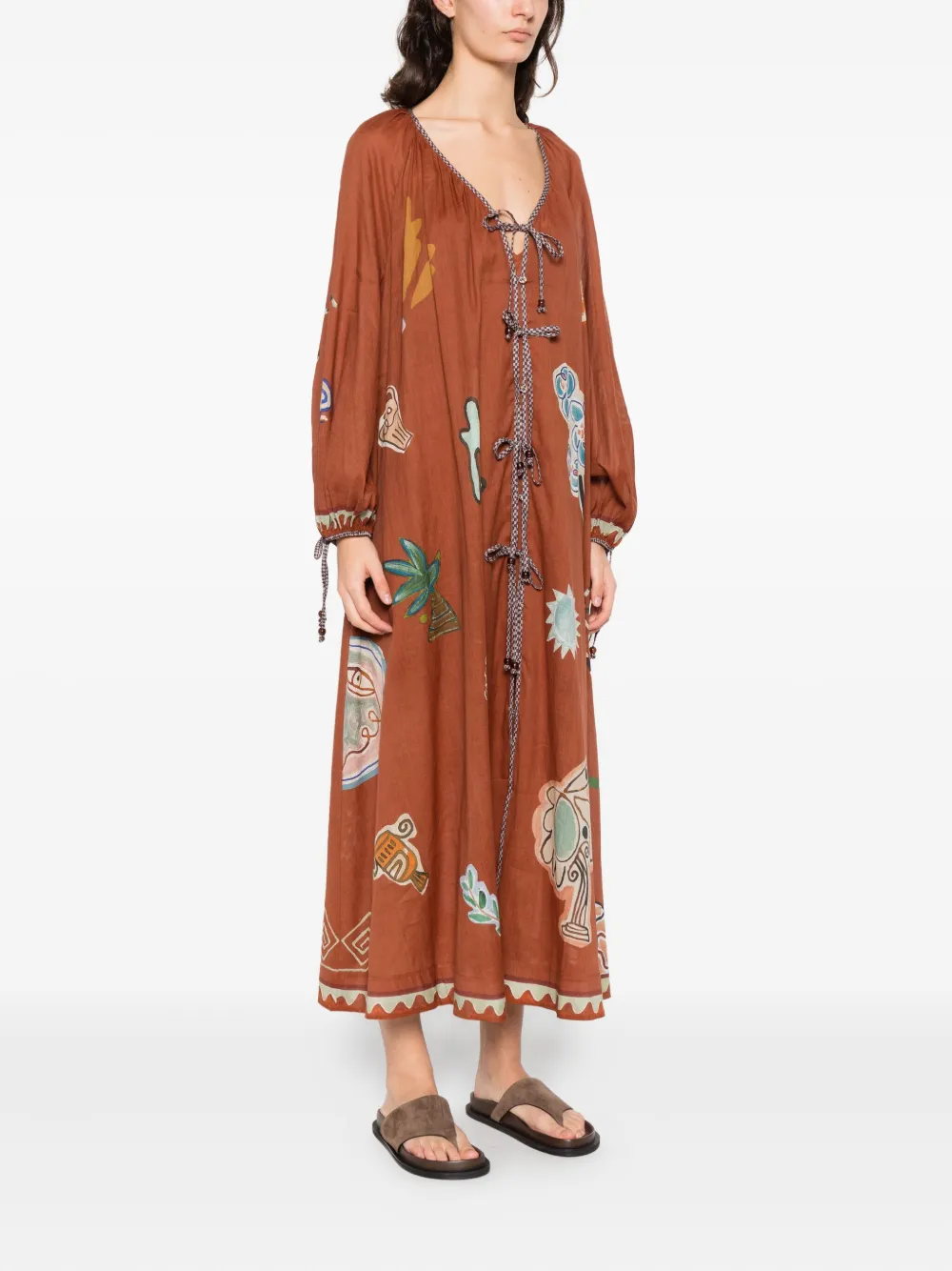 Alemais X Lrnle Tie-fastening Midi Dress In Brown