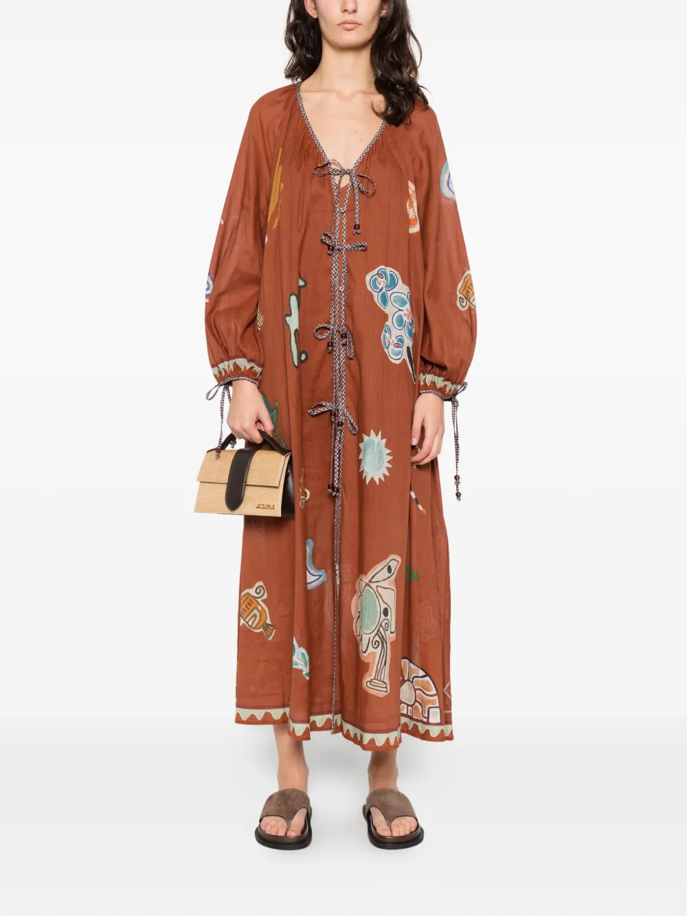 ALEMAIS x LRNLE tie-fastening midi dress - Bruin