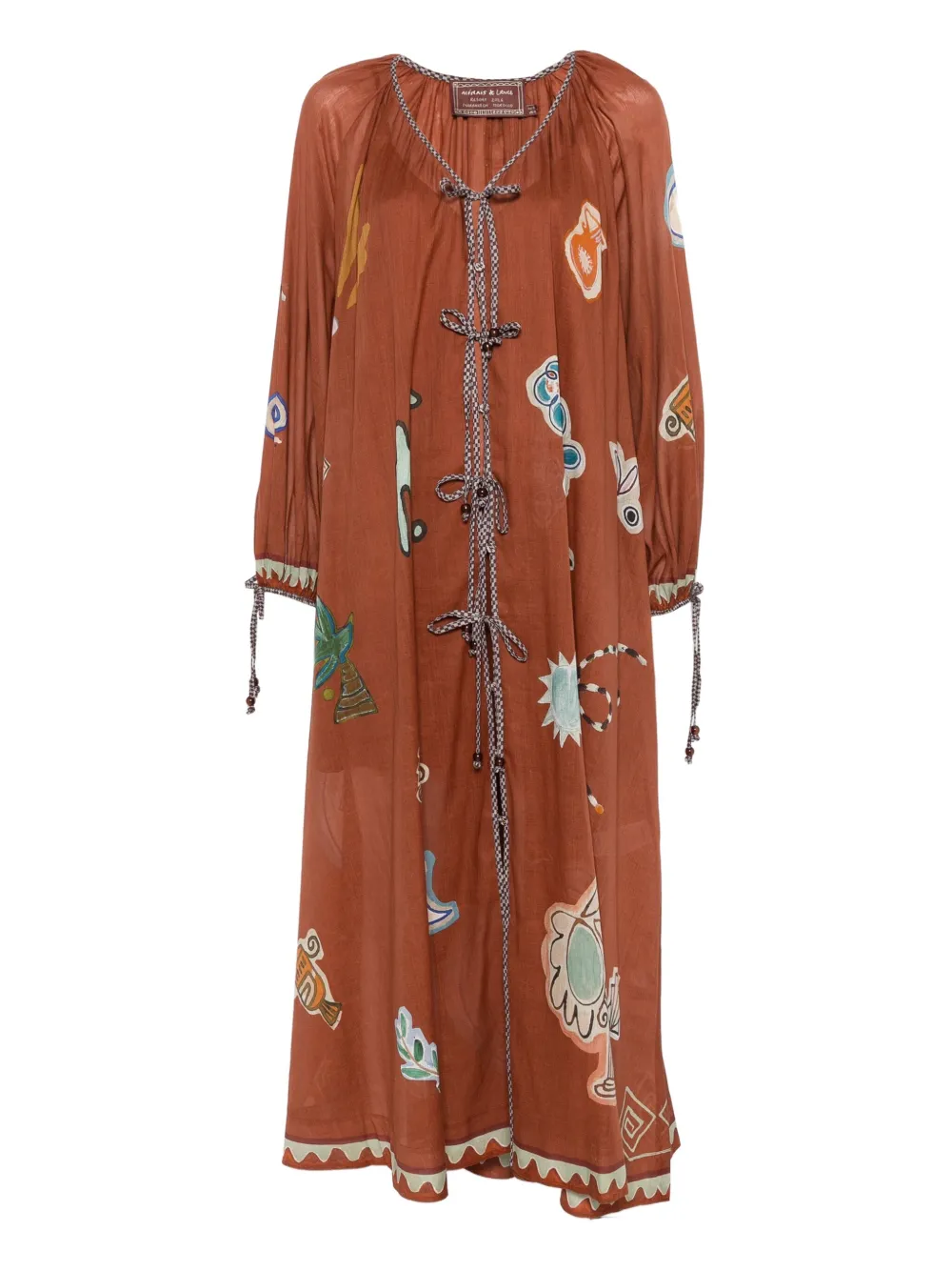 Alemais X Lrnle Tie-fastening Midi Dress In Brown