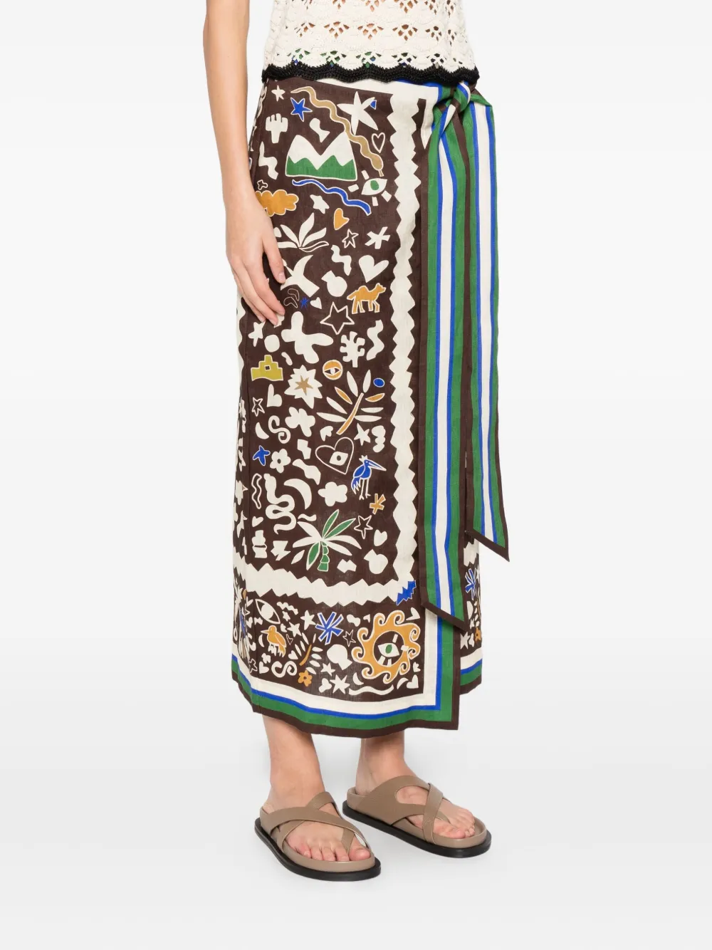 Alemais Maroc Graphic Midi Skirt In Brown