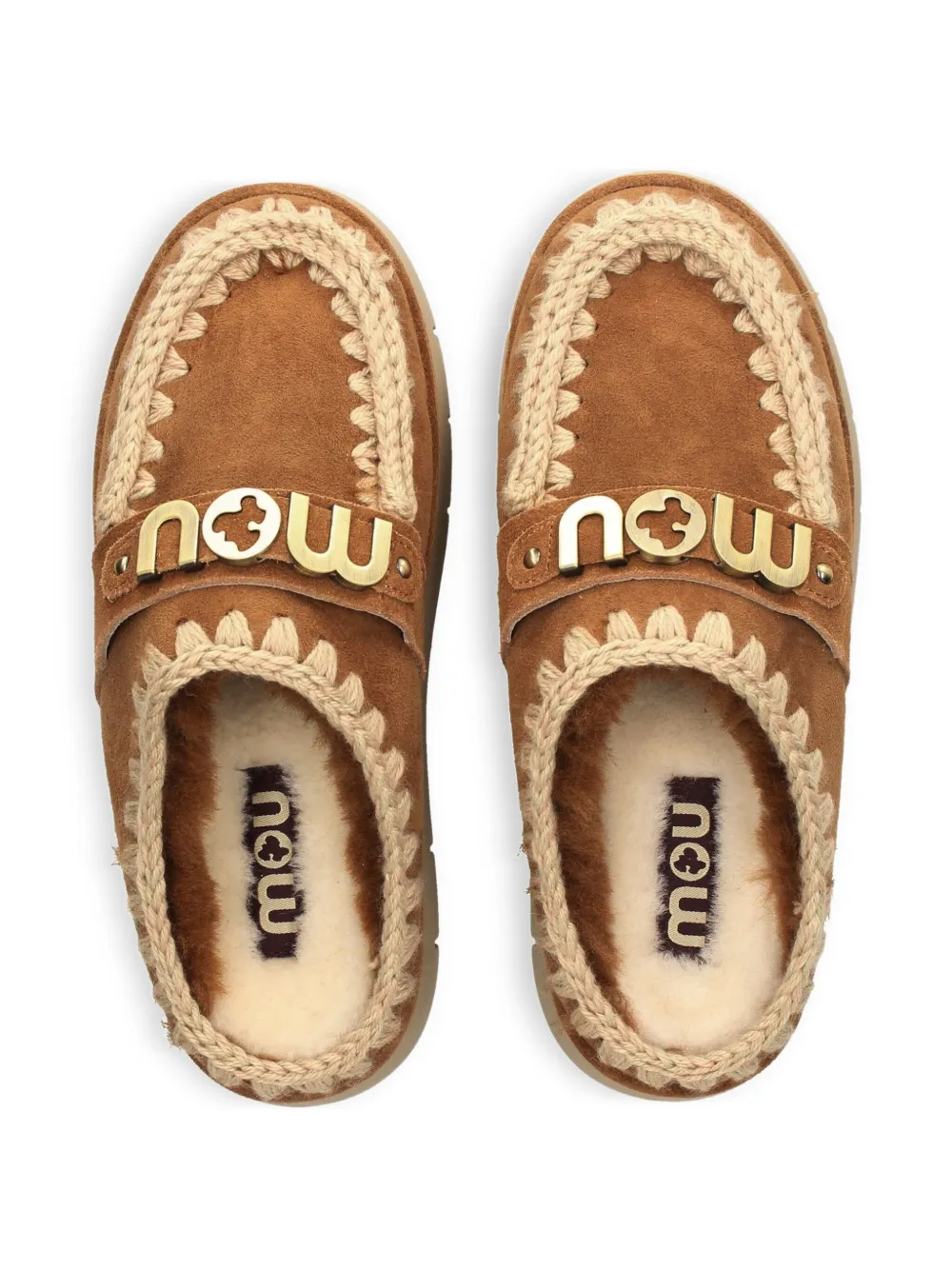 Mou Muiltjes met logo en afwerking Bruin