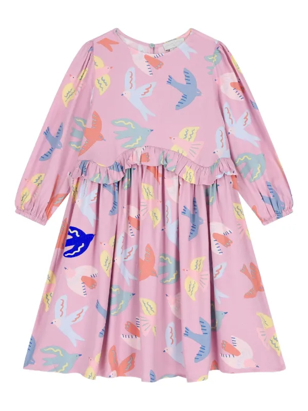 Stella McCartney Kids Ruffled Birds Dress | Pink | FARFETCH