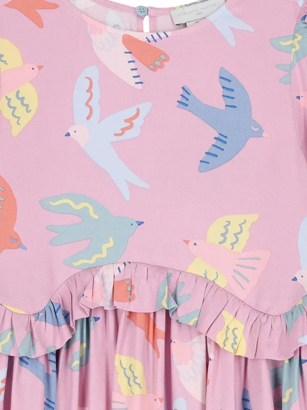 Stella McCartney Kids Ruffled Birds Dress | Pink | FARFETCH
