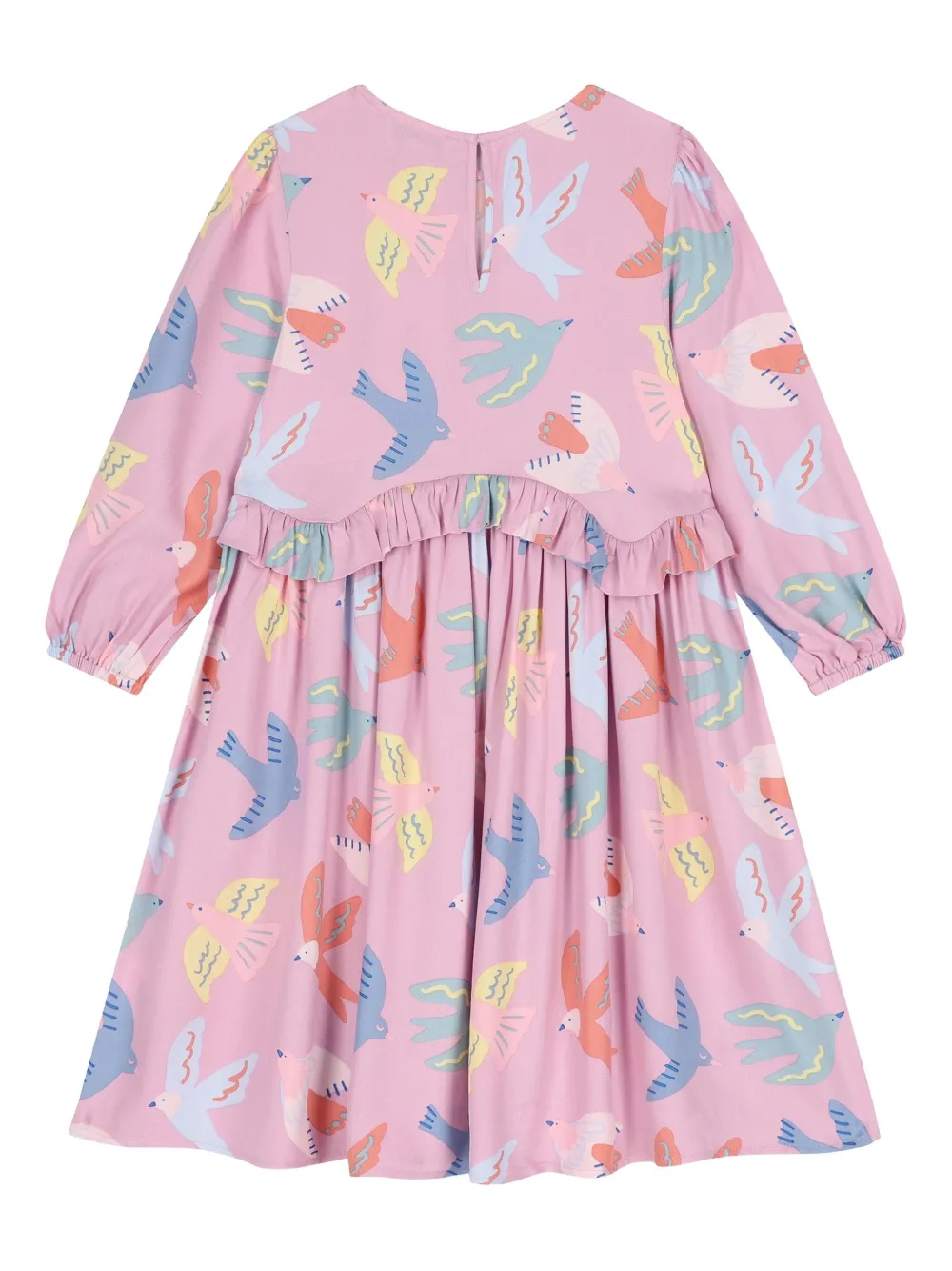 Stella McCartney Kids Jurk met ruches en vogelprint Roze