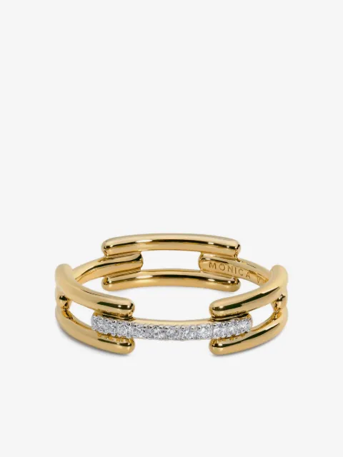 Monica Vinader anillo Link en oro vermeil de 18kt con diamantes
