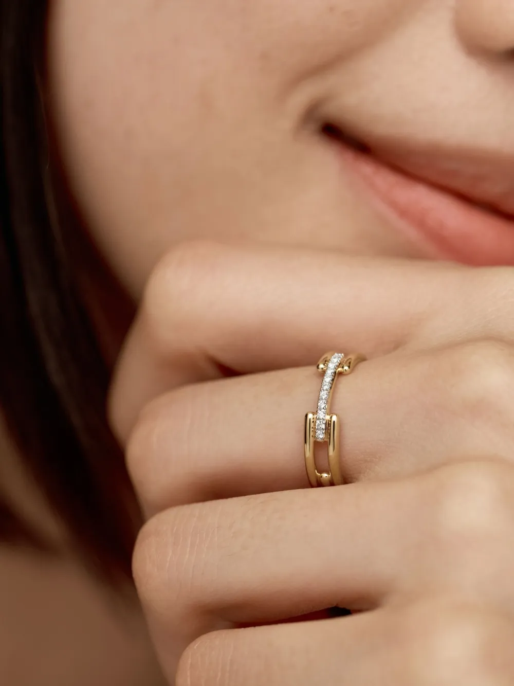 Monica Vinader 18K Gold Vermeil And Silver Link Diamond Ring