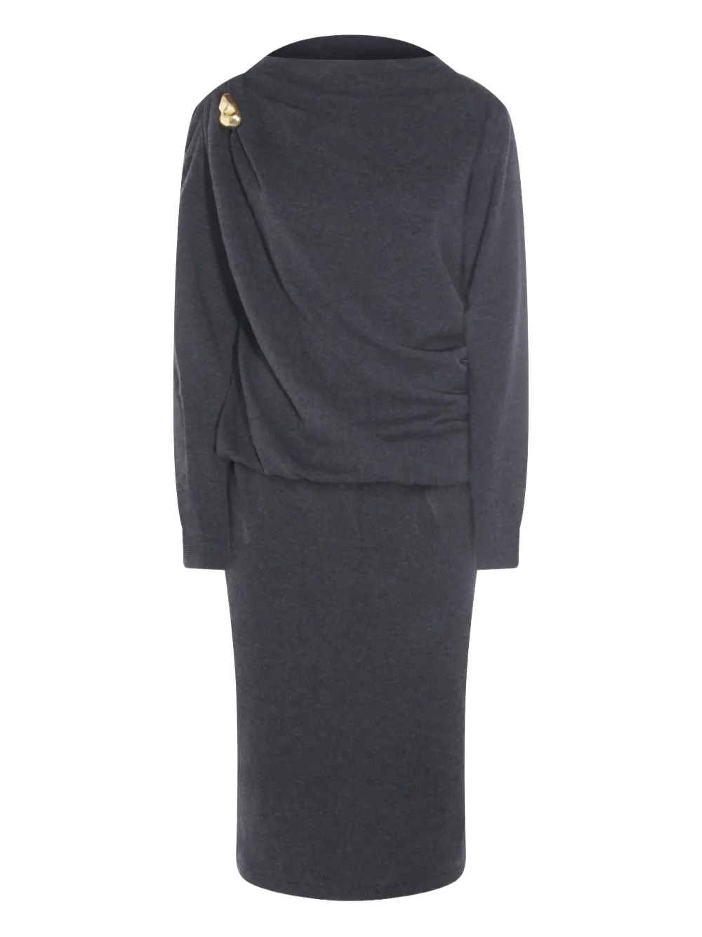 Fabiana Filippi Midi Dress With Draped Design And Long Sleeves In Gray