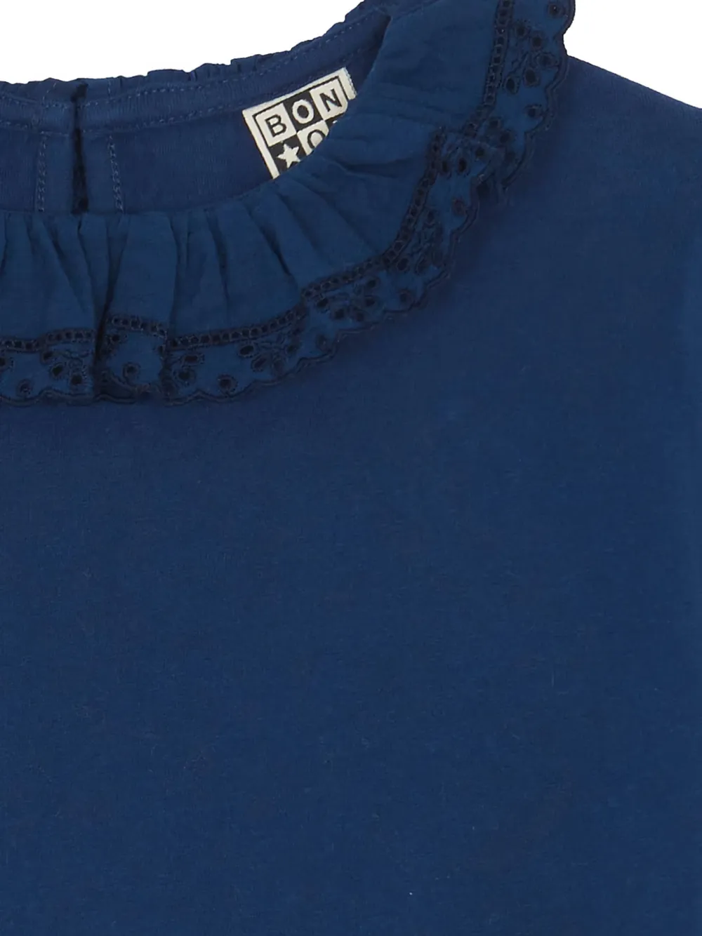Bonton Embroidered-detail Ruffled-collar T-shirt In Blue
